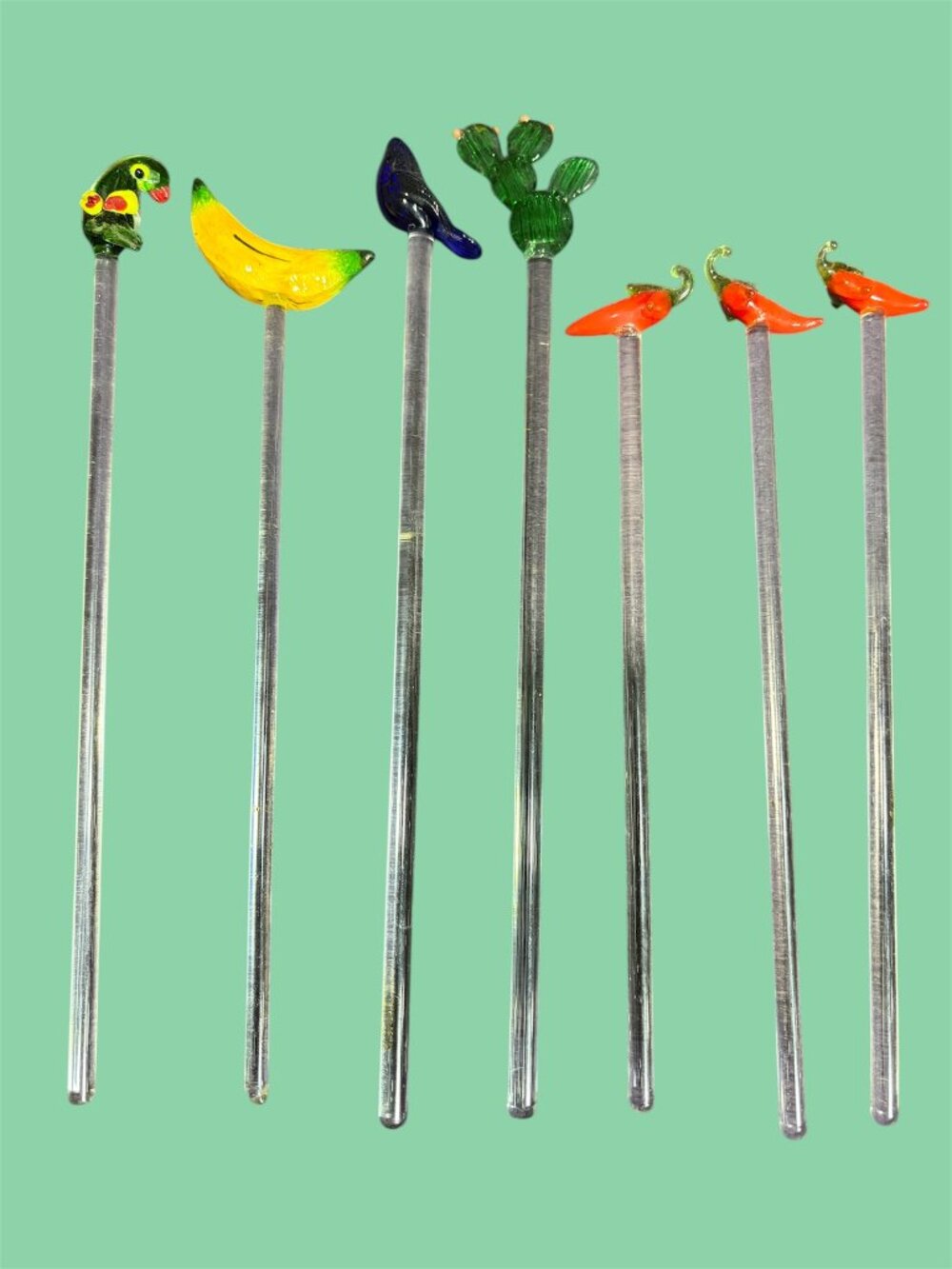 SWIZZLE STICKS - GLASS SET OF 7 - TEX MEX STYLE